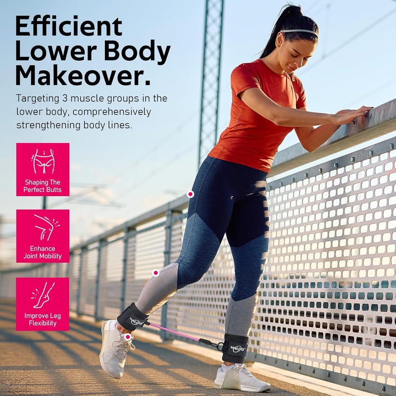 WALITO Ankle Resistance Bands with Cuffs, Exercise Bands for Legs and Butt, Booty Workout Equipment for Kickbacks and Hip Fitness Training - Image 4